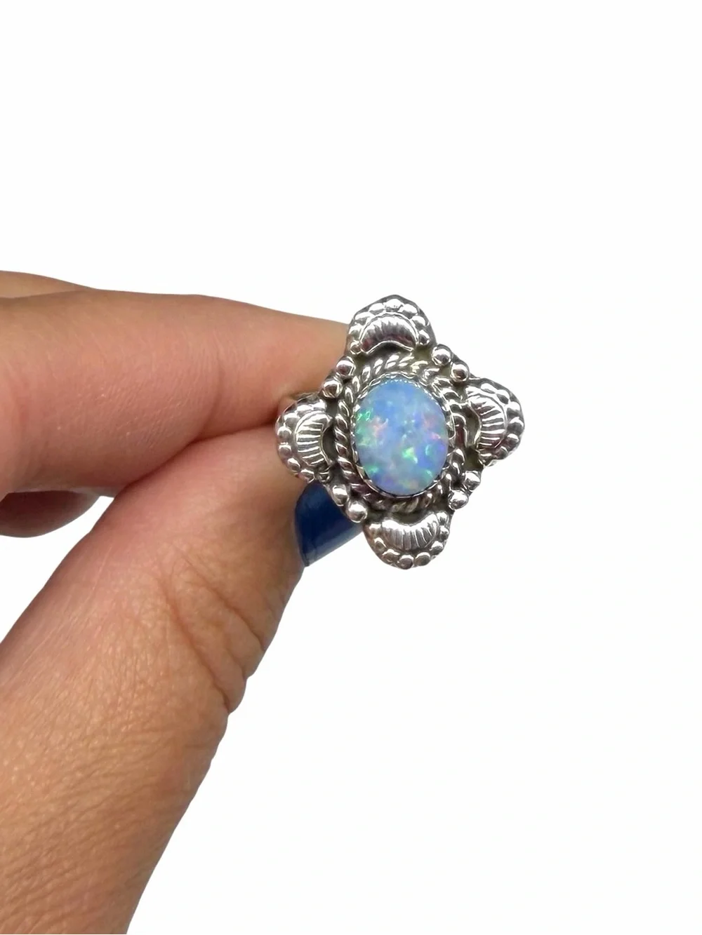 Fire Opal Ring Size 7 Solid 925 Sterling Silver Light Blue Stone